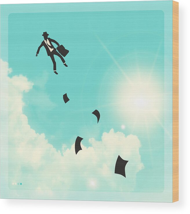 Sky Wood Print featuring the digital art Falling Up by Jazzberry Blue