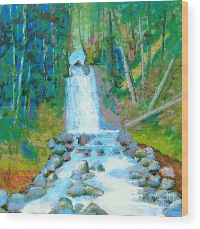Falls Wood Print featuring the pastel Falls by Rae Smith