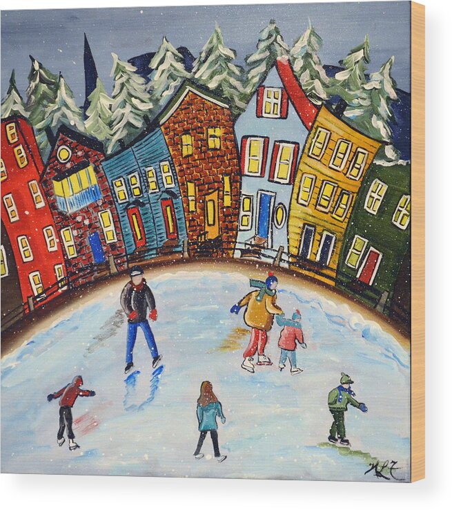 Abstract Wood Print featuring the painting Family Day by Heather Lovat-Fraser