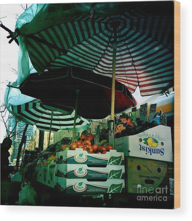 Farmers Market Wood Print featuring the photograph Farmers Market with Striped Umbrellas by Miriam Danar