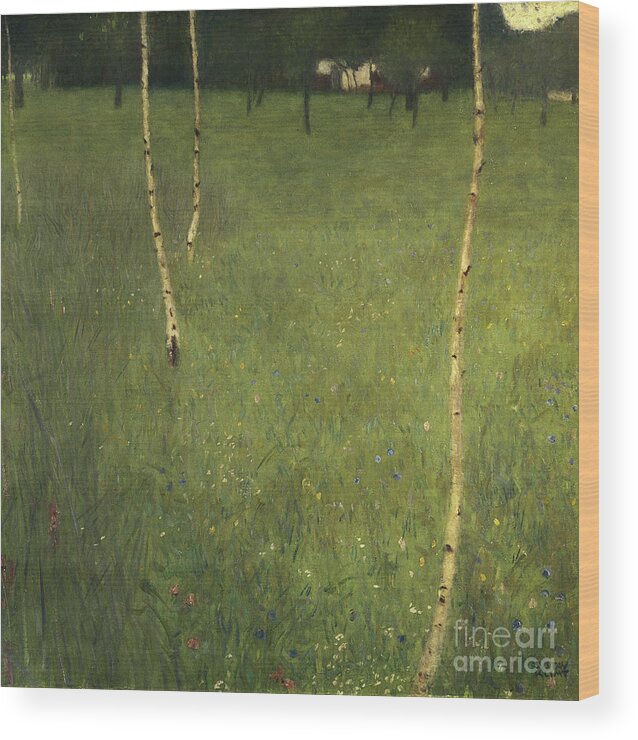 Farmhouse Wood Print featuring the painting Farmhouse with Birch Trees by Gustav Klimt