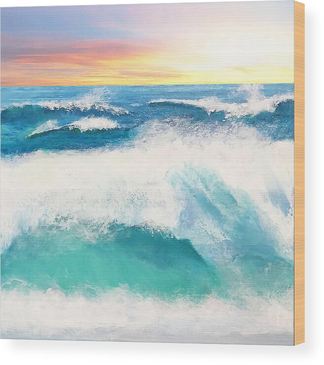 Ocean Wood Print featuring the painting Farthest Ocean by Linda Bailey