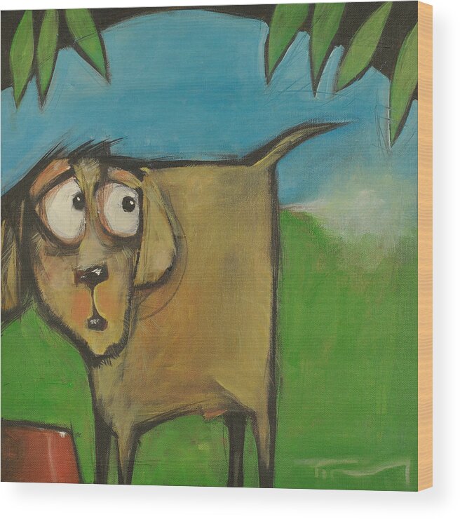 Dog Wood Print featuring the painting Farting Dog by Tim Nyberg