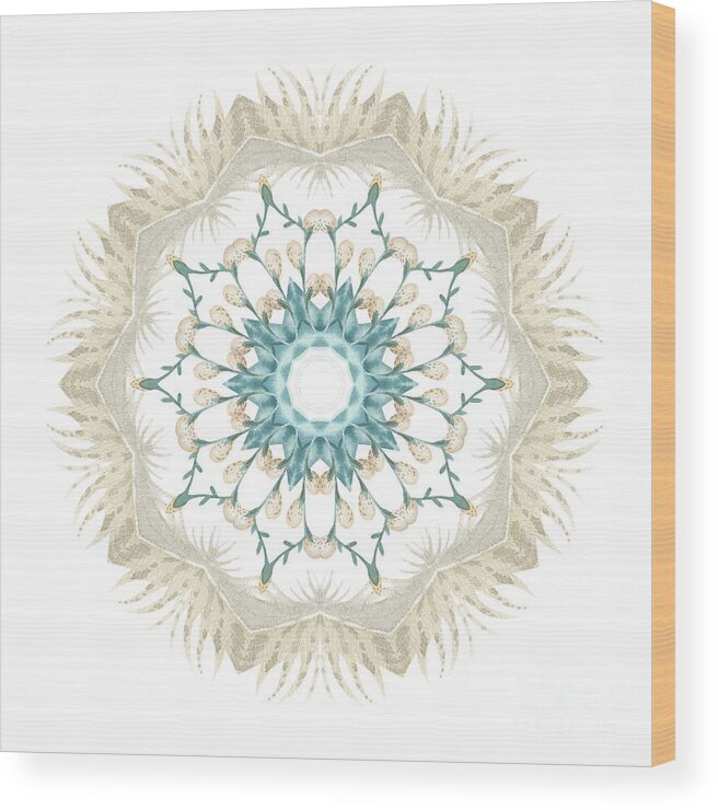 Design Wood Print featuring the digital art Feathers and Catkins Kaleidoscope Design by Mary Machare