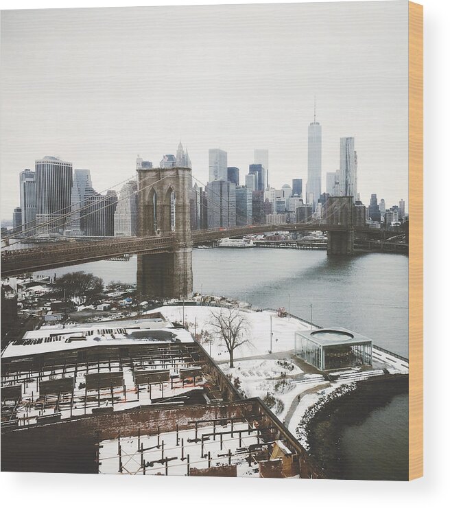 Brooklyn Bridge Wood Print featuring the photograph February Freeze by Natasha Marco