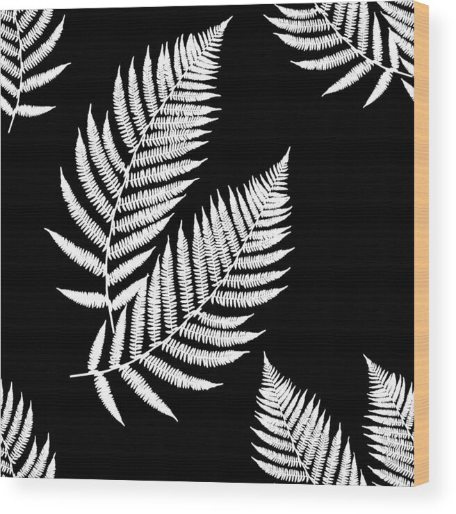 Fern Leaves Wood Print featuring the mixed media Fern Pattern Black and White by Christina Rollo