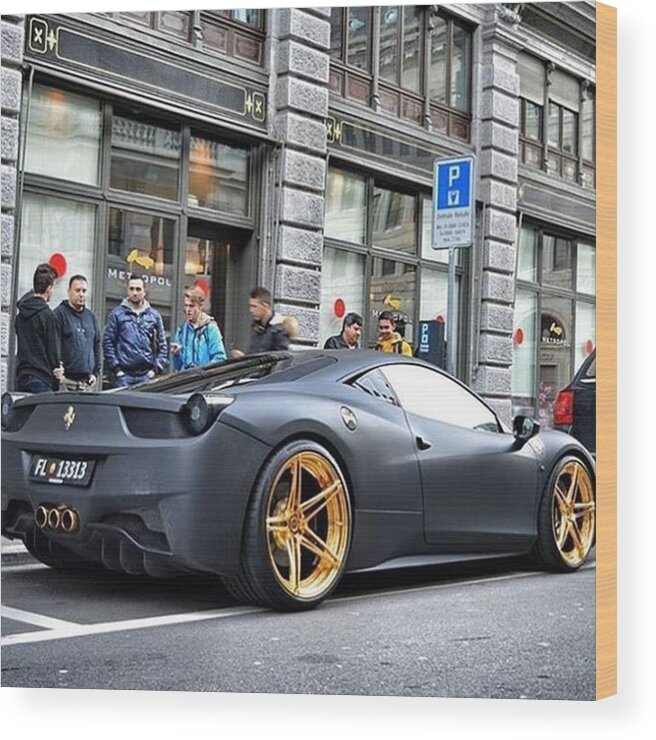 458 Wood Print featuring the photograph Ferrari 458 Matte Black And Gold by Lueca Needfordrive