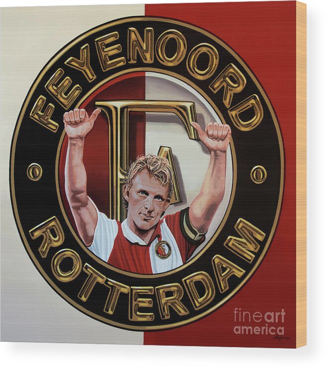 Feyenoord Wood Print featuring the painting Feyenoord Rotterdam Painting by Paul Meijering