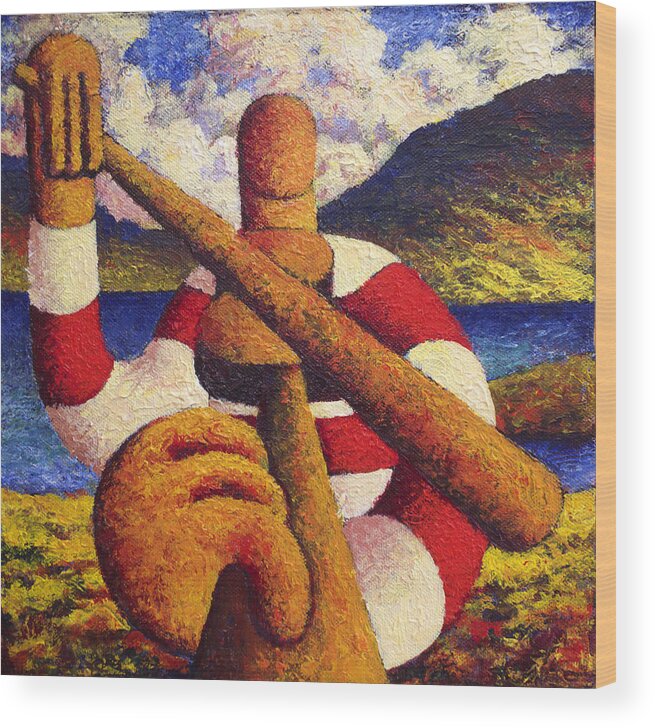 Fiddle Wood Print featuring the painting Fiddle player in landscape impasto by Alan Kenny