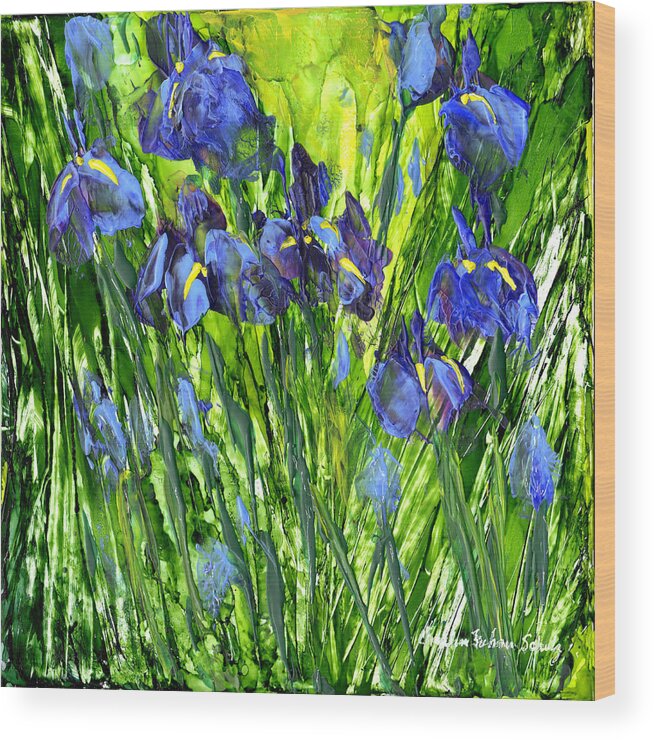 Iris Wood Print featuring the painting Field of Irises by Charlene Fuhrman-Schulz
