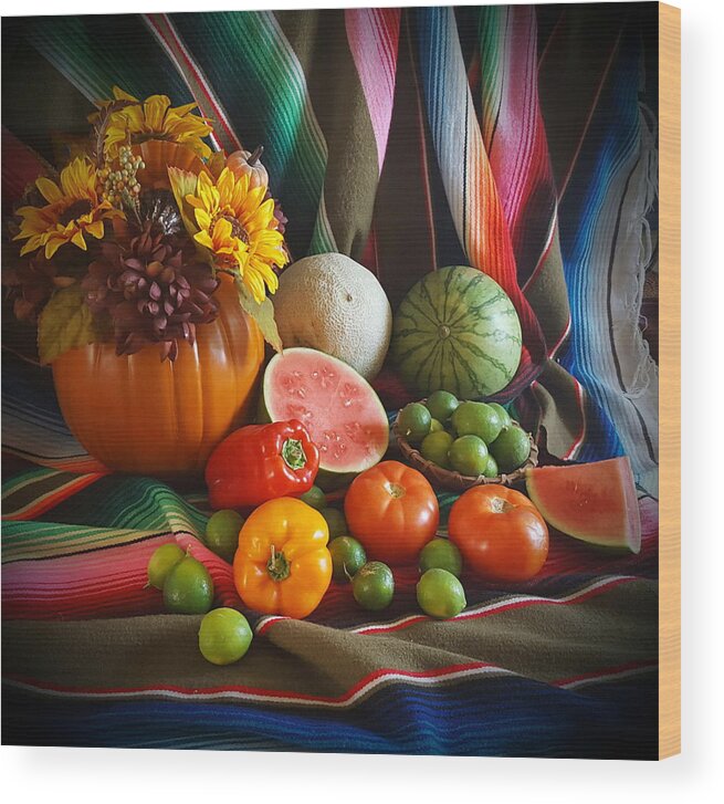 Fall Harvest Wood Print featuring the painting Fiesta Fall Harvest by Marilyn Smith