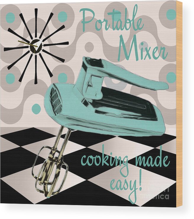 Vintage Mixer Wood Print featuring the painting Fifties Kitchen Portable Mixer by Mindy Sommers