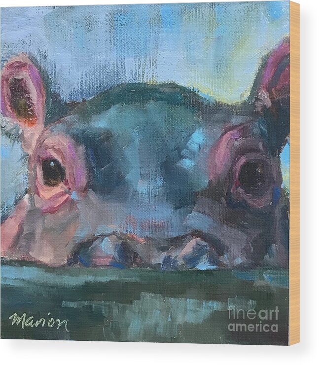 Hippo Wood Print featuring the painting Fionahippo by Marion Corbin Mayer