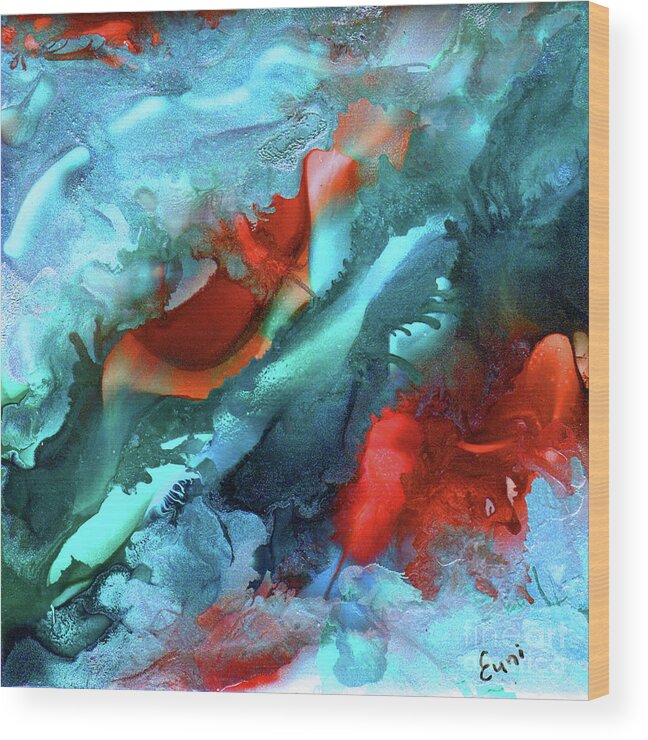 Abstract Wood Print featuring the painting Fire and ice by Eunice Warfel