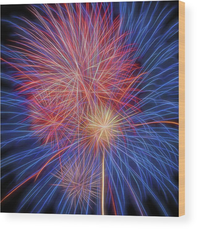 Terry D Photography Wood Print featuring the photograph Fireworks Celebration Glow Square by Terry DeLuco
