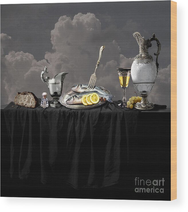 Realism Wood Print featuring the digital art Fish diner in silver by Alexa Szlavics