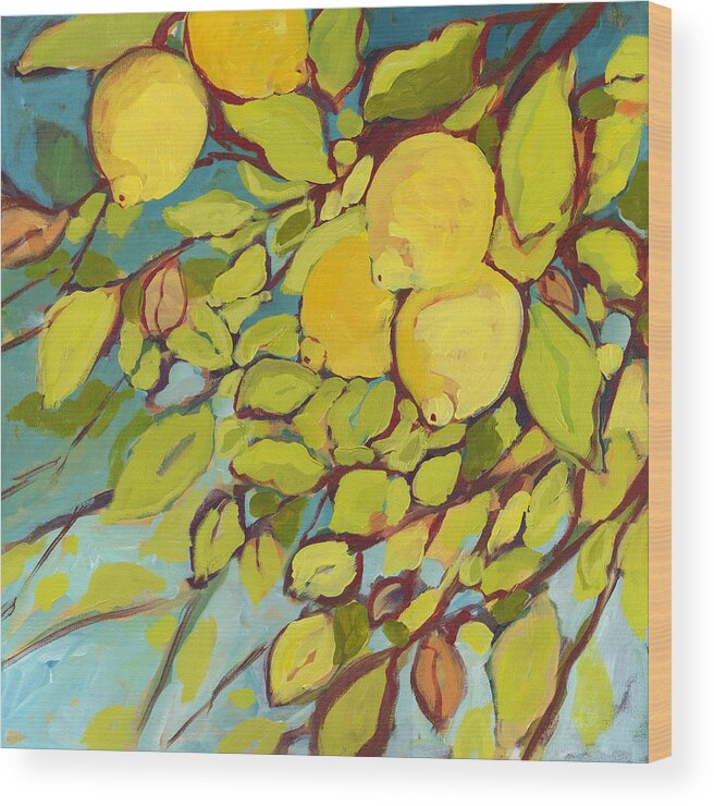 Lemon Wood Print featuring the painting Five Lemons by Jennifer Lommers