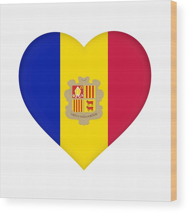 Andorra Wood Print featuring the digital art Flag of Andorra Heart by Roy Pedersen