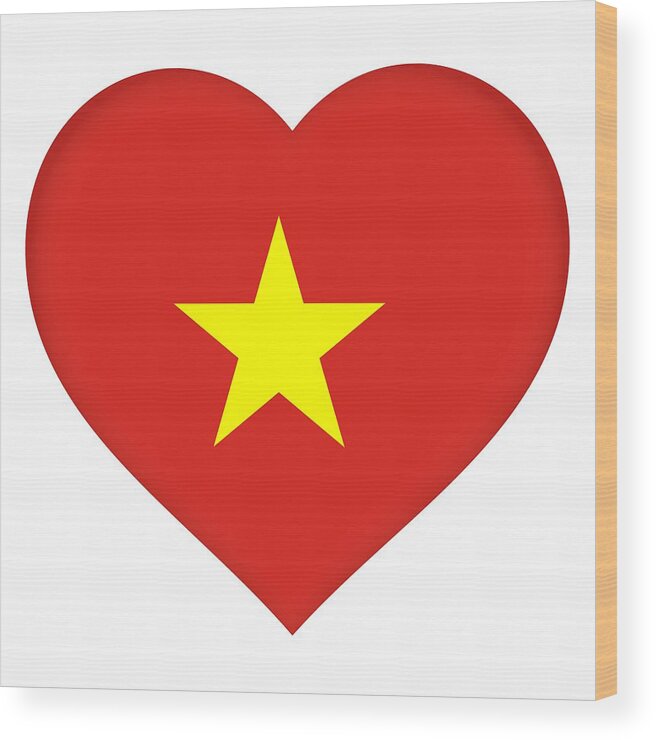 Vietnam Wood Print featuring the digital art Flag of Vietnam Heart by Roy Pedersen