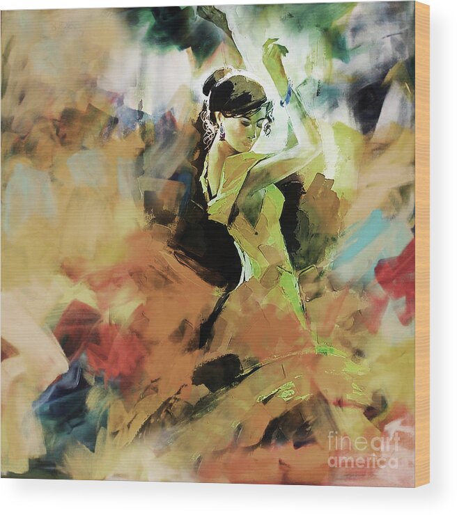 Dance Wood Print featuring the painting Flamenco 56Y3 by Gull G