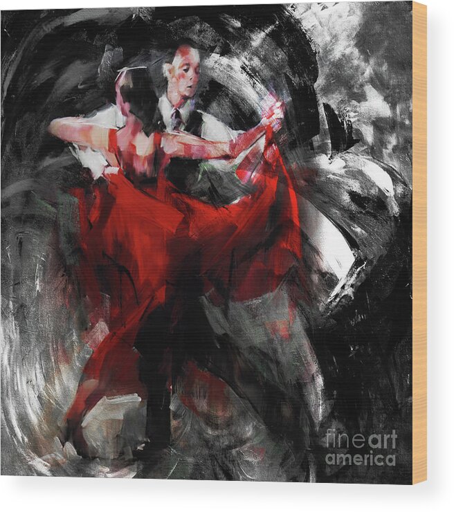 Dance Wood Print featuring the painting Flamenco couple dance by Gull G