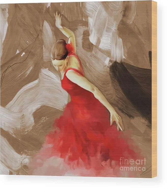 Flamenco Wood Print featuring the painting Flamenco dance women 02 by Gull G