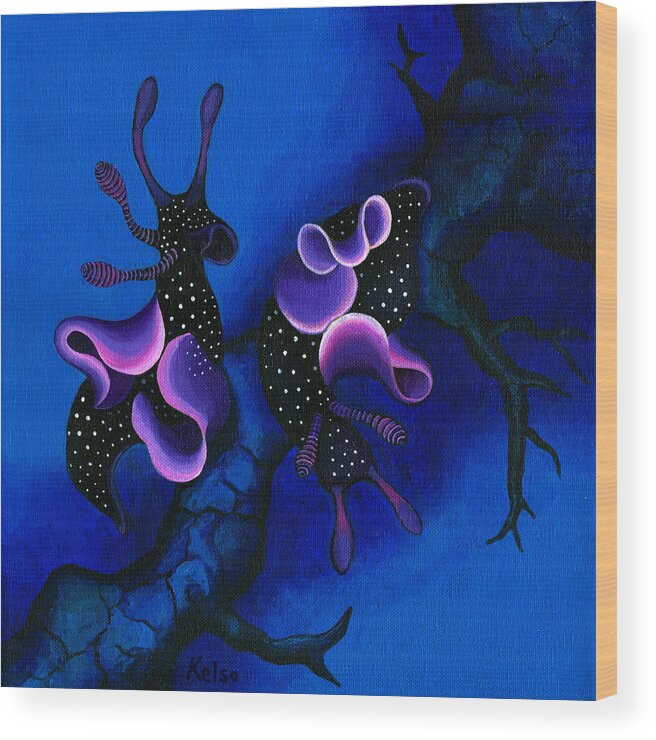 Sea Hare Wood Print featuring the painting Flirtation by Bonnie Kelso