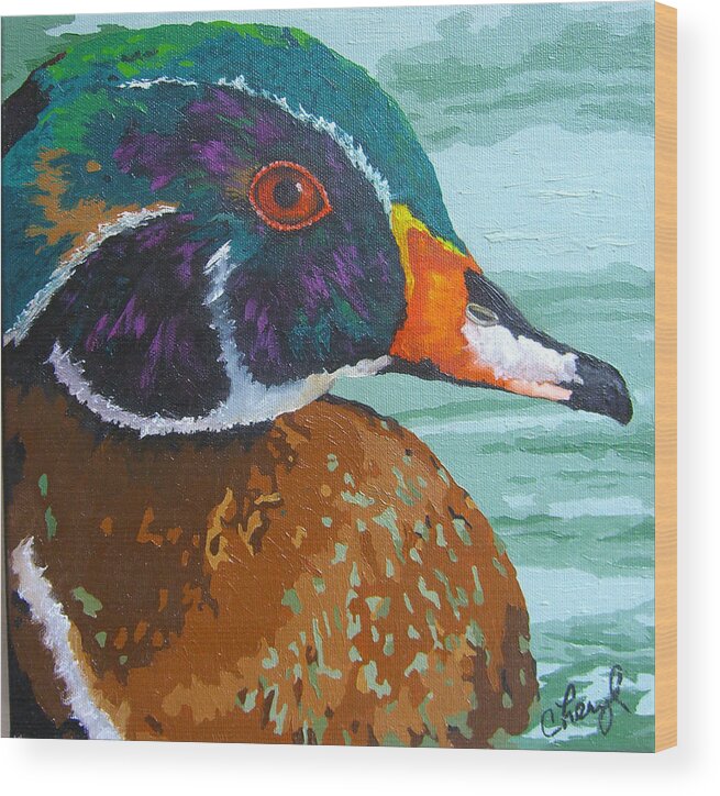 Wood Duck Wood Print featuring the painting Floating Jewel by Cheryl Bowman