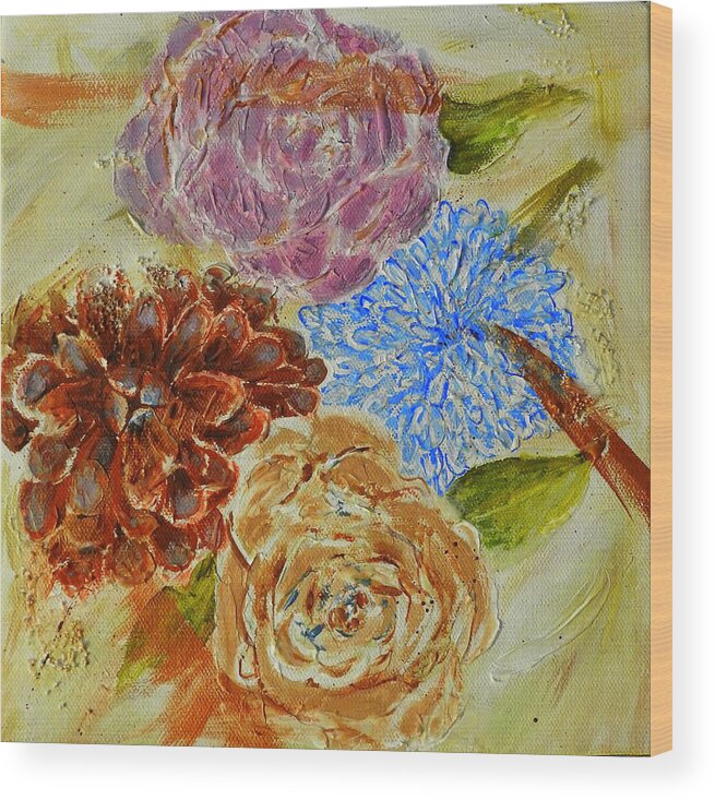 Beige Rose Wood Print featuring the painting Floral Group by Betty-Anne McDonald