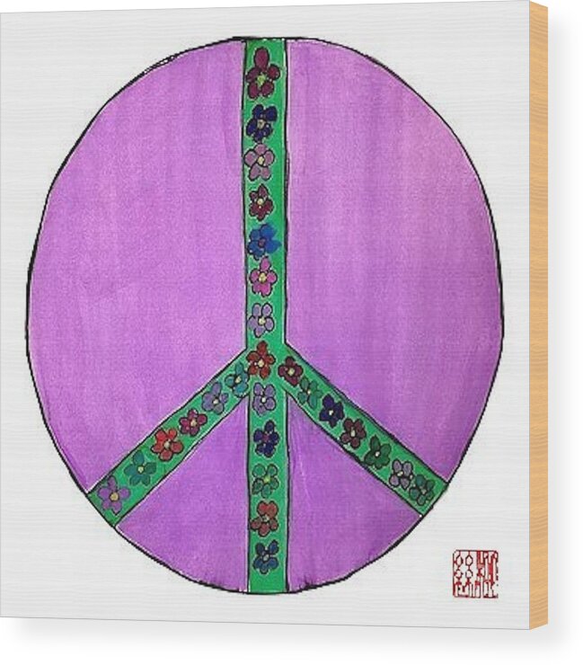 Peace Sign Wood Print featuring the painting Flower Child by Margaret Welsh Willowsilk