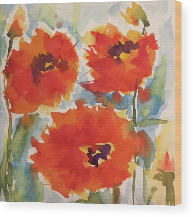 Poppies Wood Print featuring the painting Poppies Wanted by Bonny Butler