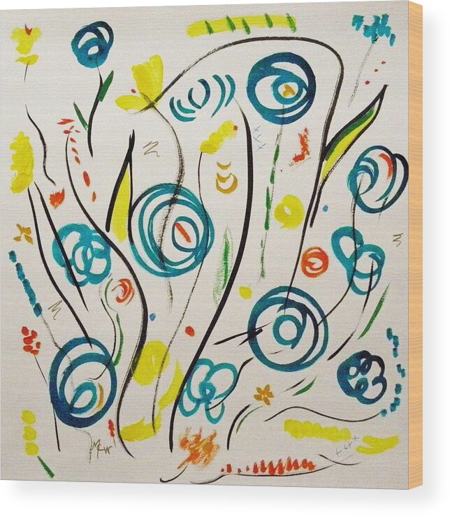 Flowers On The Loose Wood Print featuring the painting Flowers on the Loose by Mary Carol Williams