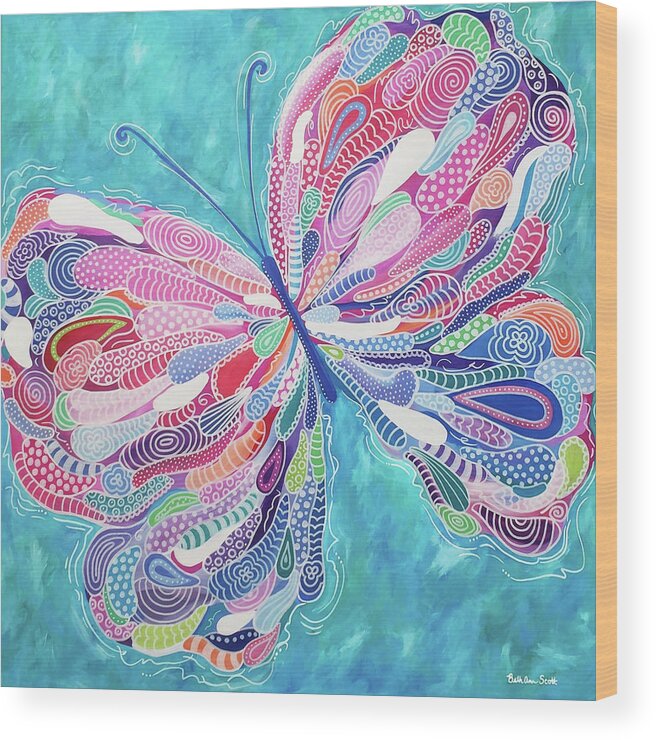 Butterfly Wood Print featuring the painting Fluttering Jewel by Beth Ann Scott