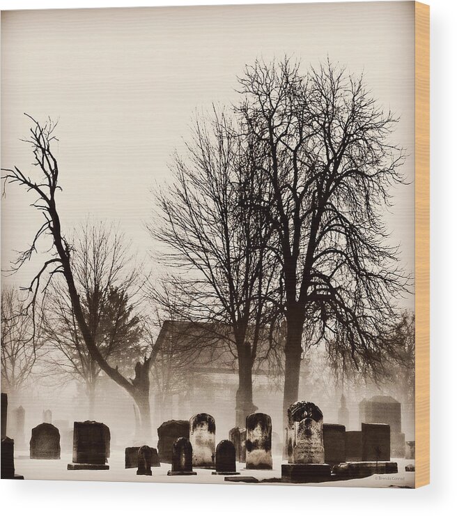 Foggy Graveyard Wood Print featuring the photograph Foggy Graveyard by Dark Whimsy