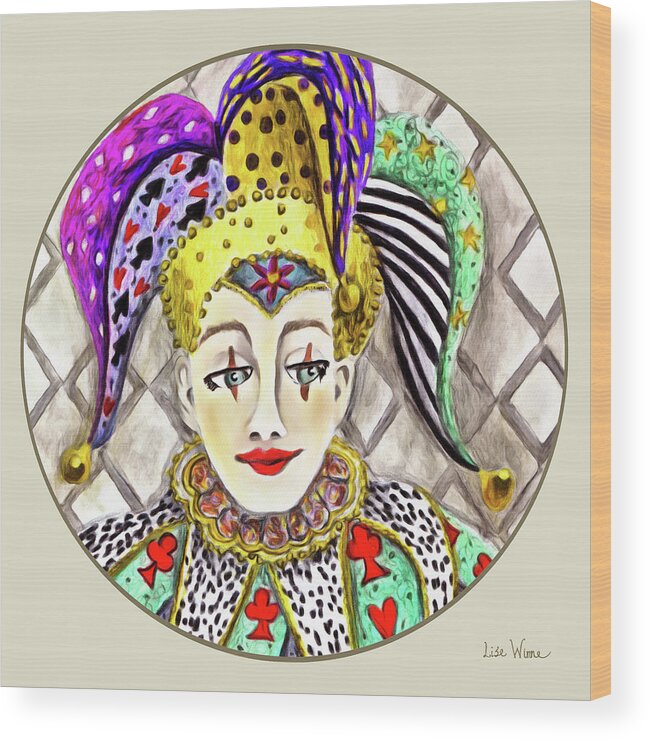 Lise Winne Wood Print featuring the painting Fools, Jester button by Lise Winne