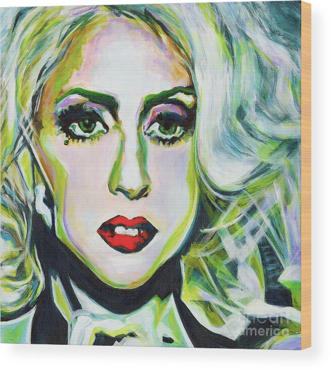 Lady Gaga Wood Print featuring the painting For Being Different Is Easy But To Be Unique Its More Complicated Thing. Lady Gaga by Tanya Filichkin