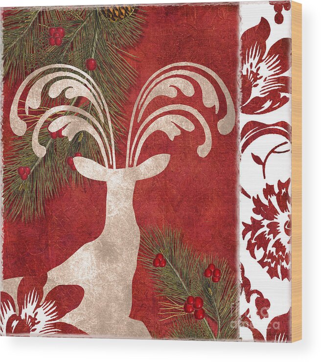 Christmas Wood Print featuring the painting Forest Holiday Christmas Deer by Mindy Sommers