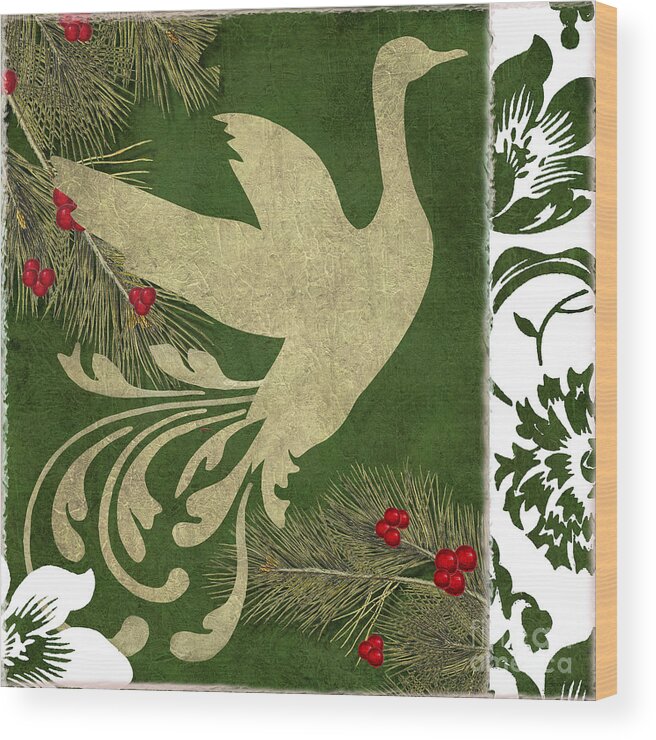 Christmas Wood Print featuring the painting Forest Holiday Christmas Goose by Mindy Sommers
