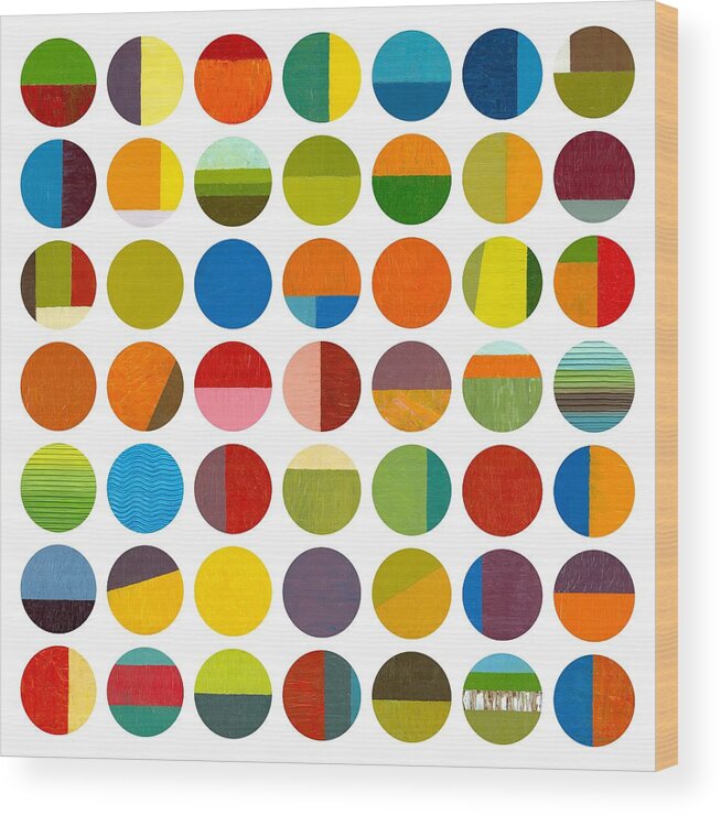 Colorful Wood Print featuring the painting Forty Nine Circles by Michelle Calkins