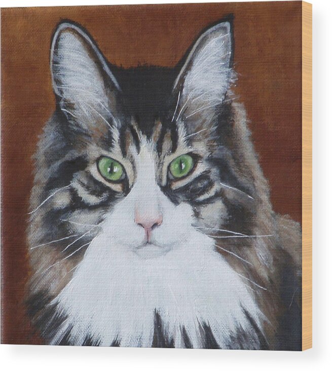 Maine Coon Cat Wood Print featuring the painting Frank by Carol Russell