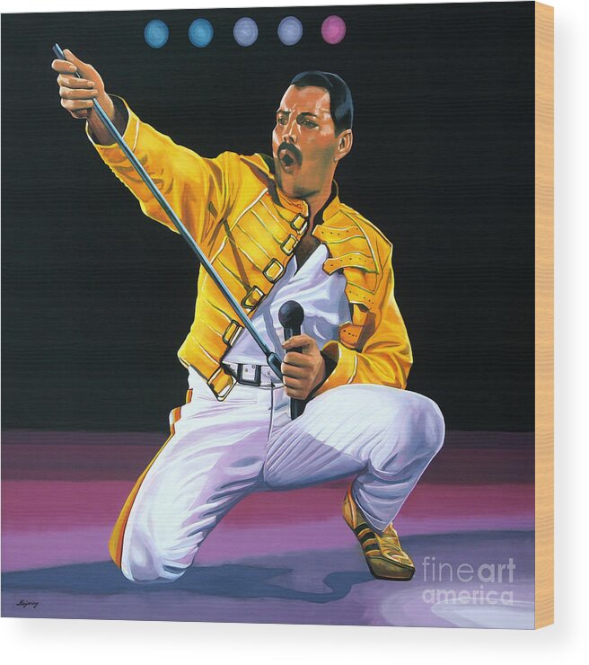 Freddie Mercury Wood Print featuring the painting Freddie Mercury Live by Paul Meijering
