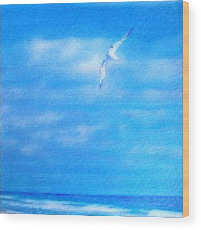 Seagull Wood Print featuring the painting Freedom Flyer by Cara Frafjord