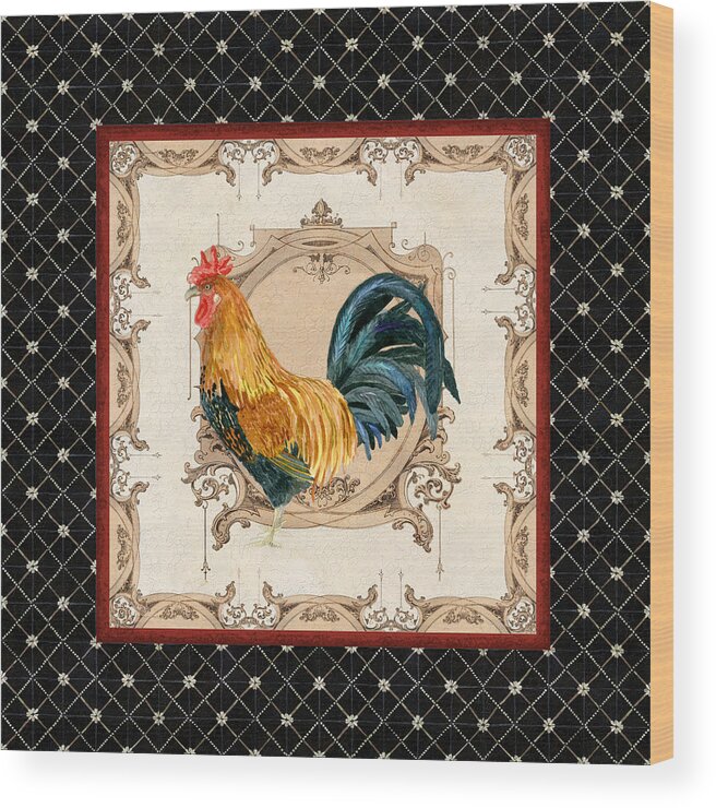 Etched Wood Print featuring the painting French Country Roosters Quartet 4 by Audrey Jeanne Roberts