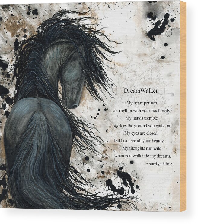 Horse Wood Print featuring the painting Friesian DreamWalker Horse by AmyLyn Bihrle