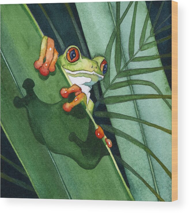  Wood Print featuring the painting Frog Ready to Leap by Lyse Anthony