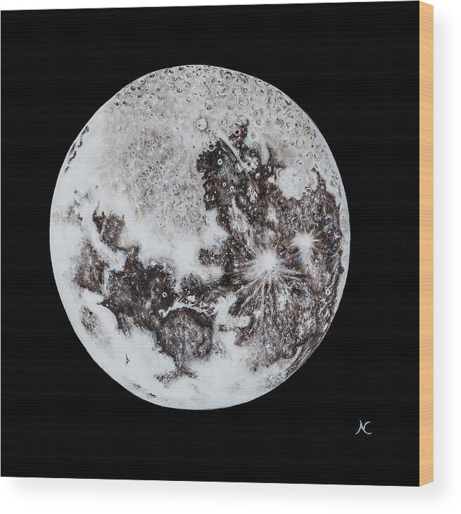 Moon Wood Print featuring the painting Full Moon by Neslihan Ergul Colley