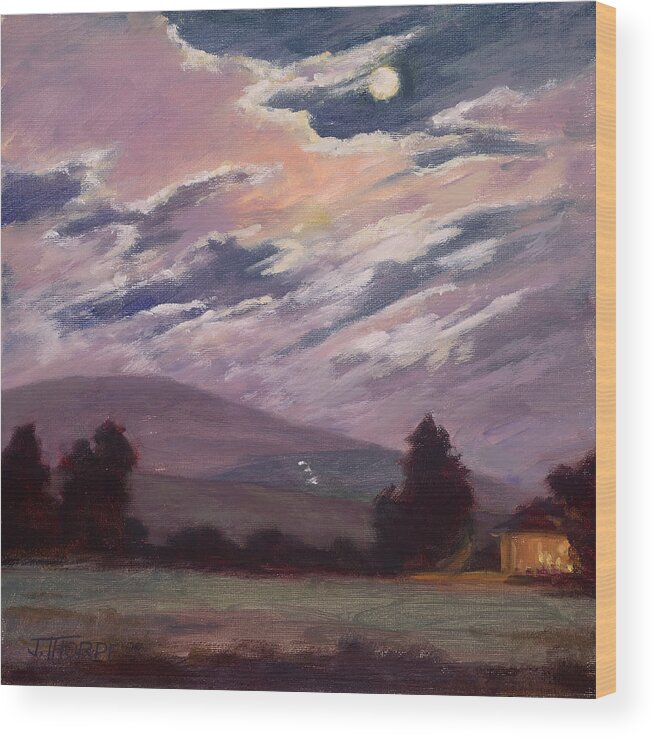 Moon Wood Print featuring the painting Full Moon With Clouds by Jane Thorpe