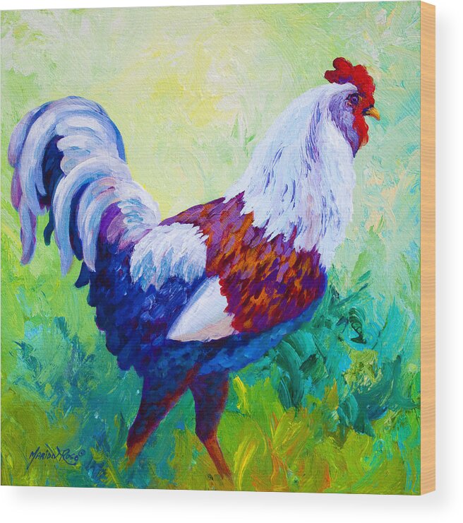 Rooster Wood Print featuring the painting Full Of Himself by Marion Rose