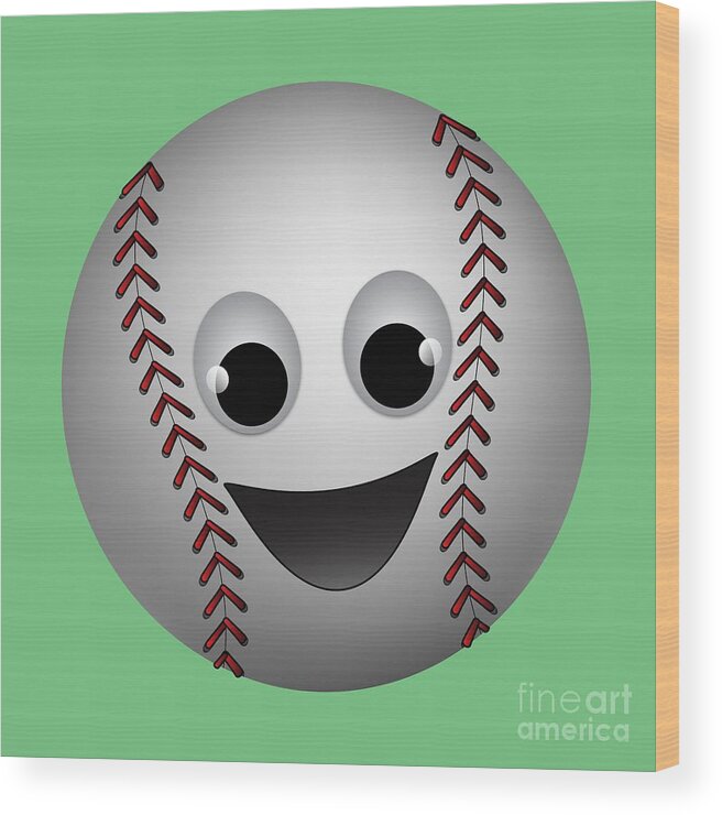 Baseball Wood Print featuring the digital art Fun Baseball Character by MM Anderson