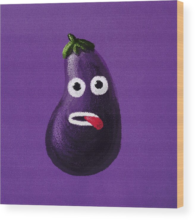 Eggplant Purple Wood Print featuring the digital art Funny Eggplant by Boriana Giormova